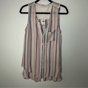 Self Esteem Sleeveless Open Back Vertical Striped Top in White, Black and Pink M